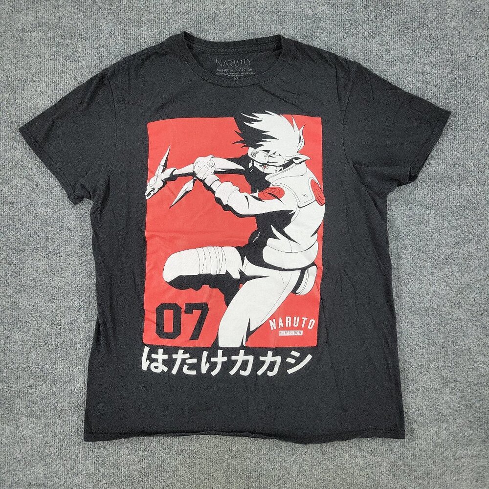 Naruto Shippuden Shirt Men Medium Black Kakashi Hatake Graphic Tee Short Sleeve